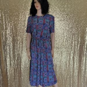 Leslie Fay geometric vintage dress size 8 red blue green black white